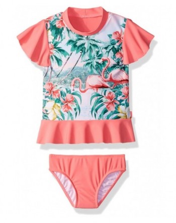 Little Girls' Rash Guard Set Swimsuit - Rose Pink - CL186GEK97Z