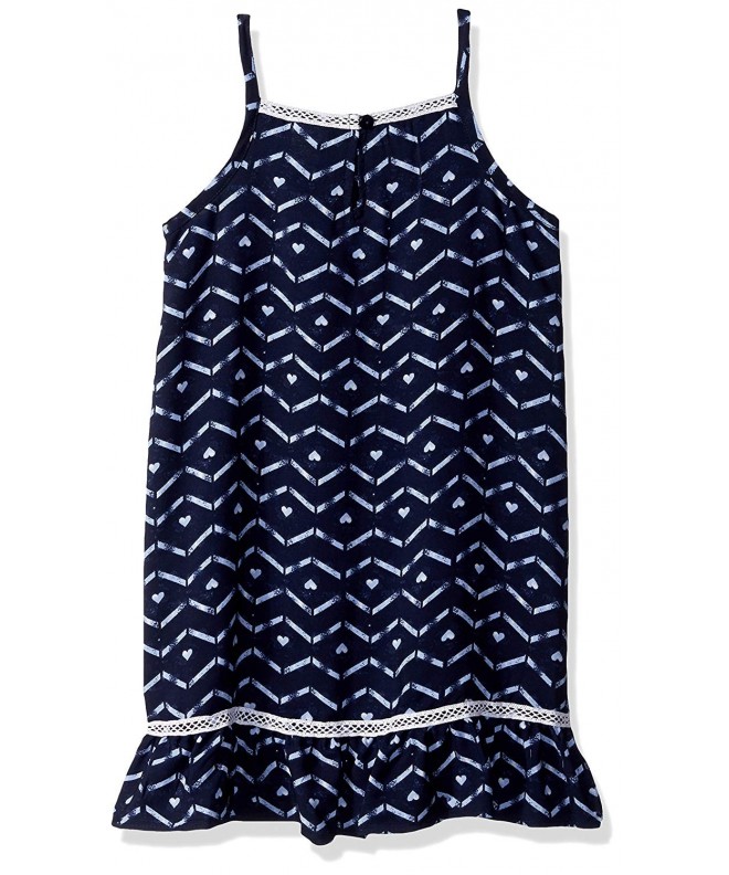 Girls' Little Printed Woven Sundress with Lace Trim - Navy/White ...